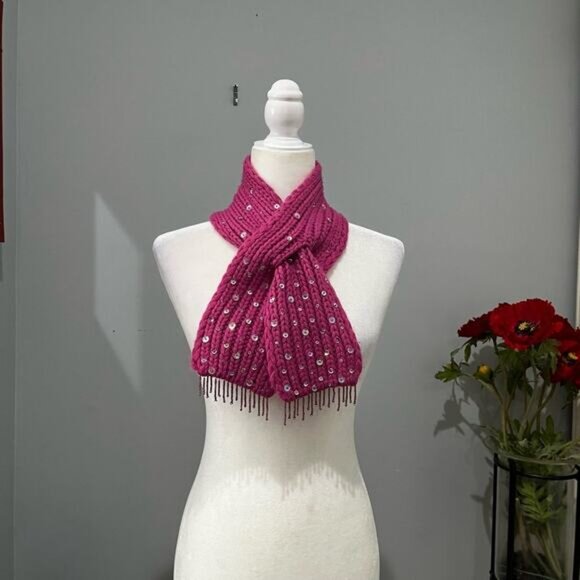 NEW Banana Republic Cashmere Hand knit Sequin Sparkle Colorful Fringe Wrap Scarf - Picture 4 of 12